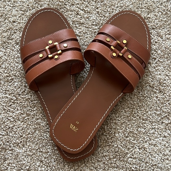 ZARA leather flat sandals slides - Picture 1 of 3